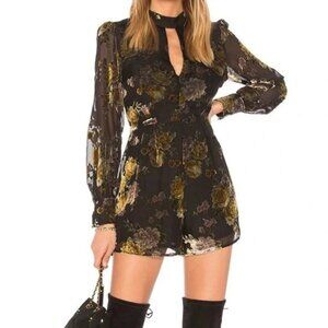 ASTR The Label Rachel Velvet Floral Print Romper Medium